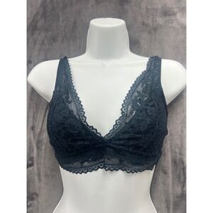 Adrienne Vittadini Lace Bralette Womens Size M Dark Teal Green Floral Sheer